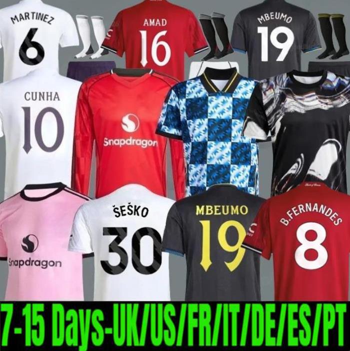 Manchester United SESKO MBEUMO CUNHA 25 26 Soccer Jerseys football shirts B. FERNANES men kids kits MAINOO goalkeeper Stone Roses 2026 shorts tracksuit
