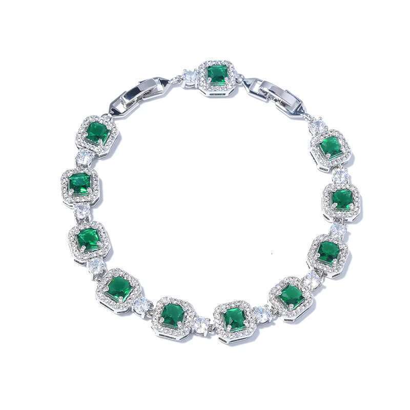 DHCollections Luxury Adjustable Zircon Tennis Bracelet 18+3cm for Women, Silver Plated Round & Square Cubic Zirconia Chain Jewellery