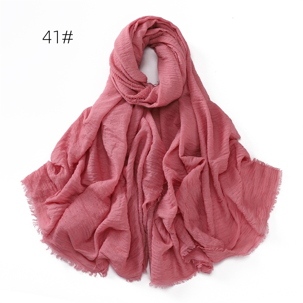 K578 Cross-border solid color cotton and linen breathable gauze scarf high quality encrypted sunscreen women's four-circle fringed shawl Malay he