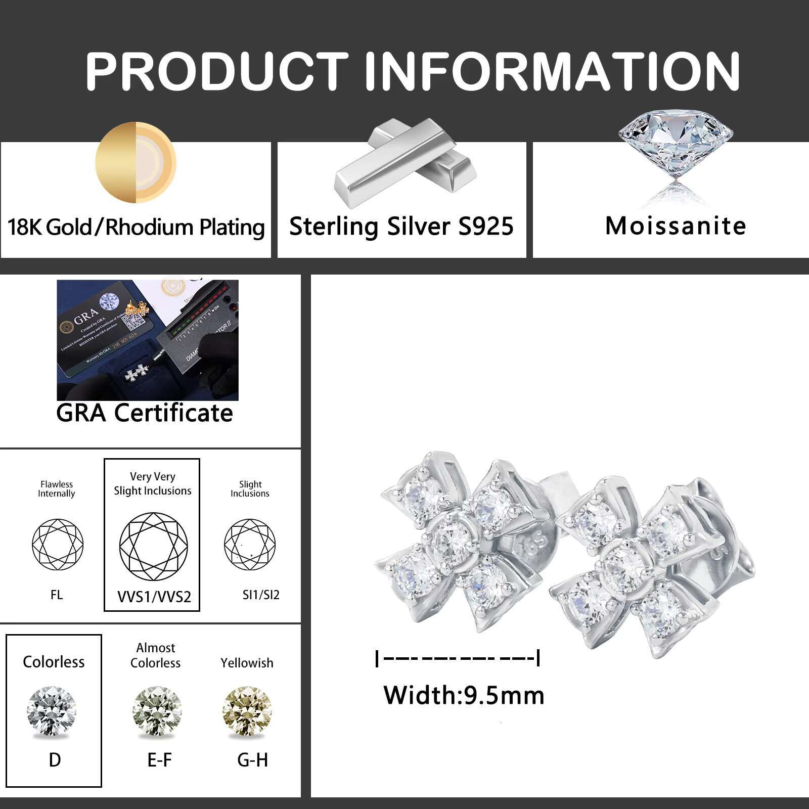 Classic Religious 925 Sterling Silver VVS Moissanite Cross Stud Earrings Wedding Anniversaries Parties Geometric