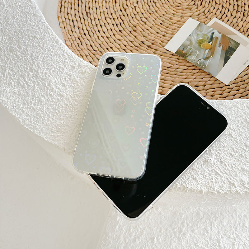Laser Heart Transparent Phone Case iPhone 16/15 Pro Max Compatible with Apple 14 Pro Max Protective Case