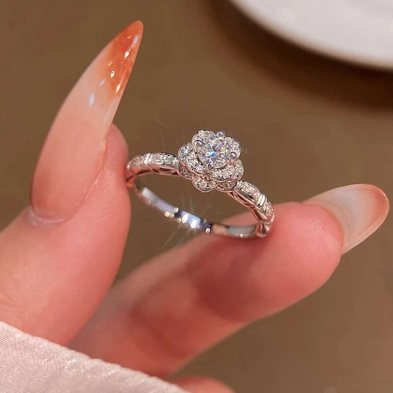 KNB 4MM Moissanite Diamond Rose Spen Gemstone Rings for Woman 925 Sterling Silver Wedding Exquisite High Quality Fine Jewelry