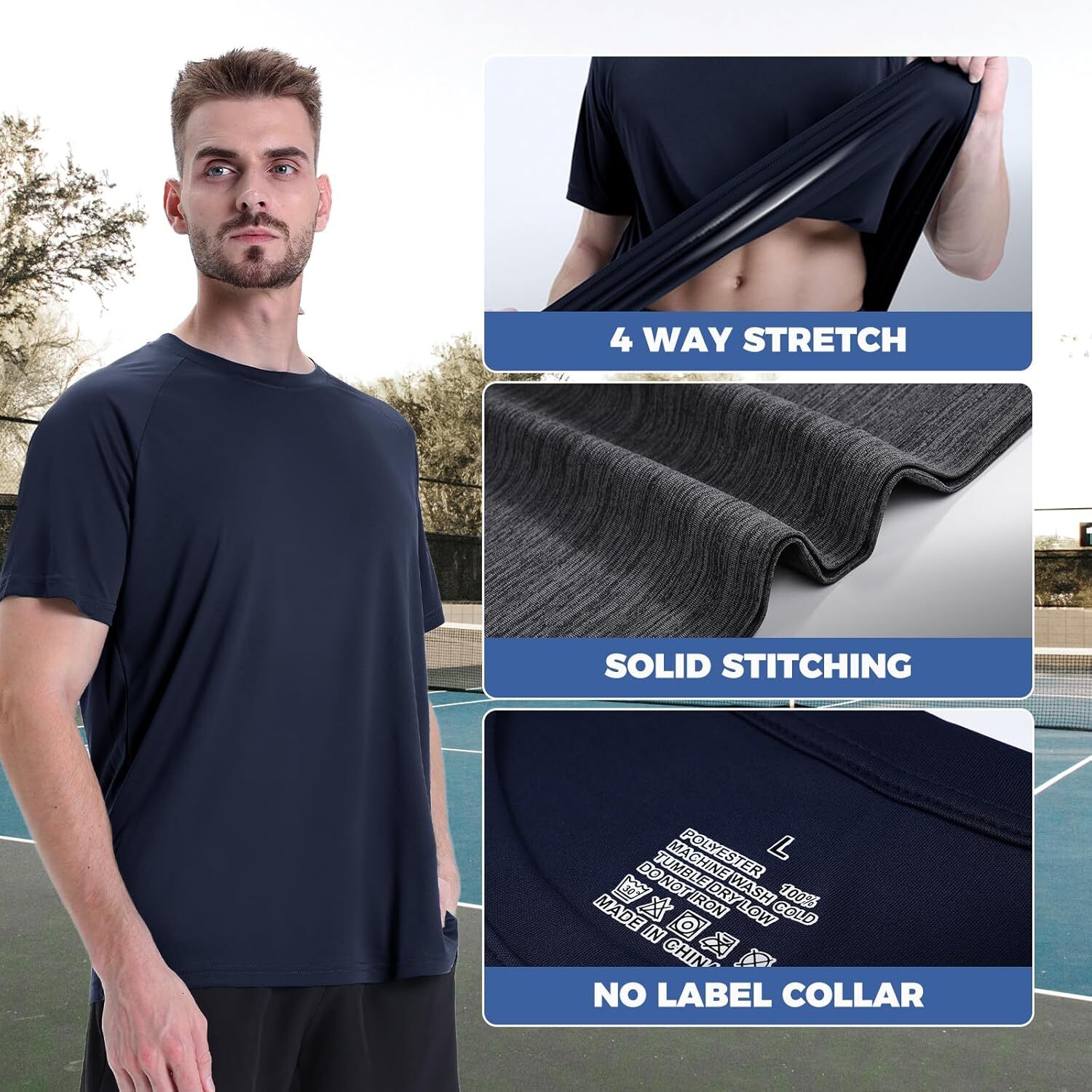 5-piece workout men's - black gym dry short sleeved moisture wicking T-shirt top suitable for sports, work, leisure, running