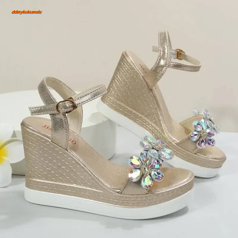 Women Summer Wedge Heel Platform Strap Open Toe Chunky Bottom Casual Shoes 2024 Gold Sier Pink Sandals ddmykukumalu