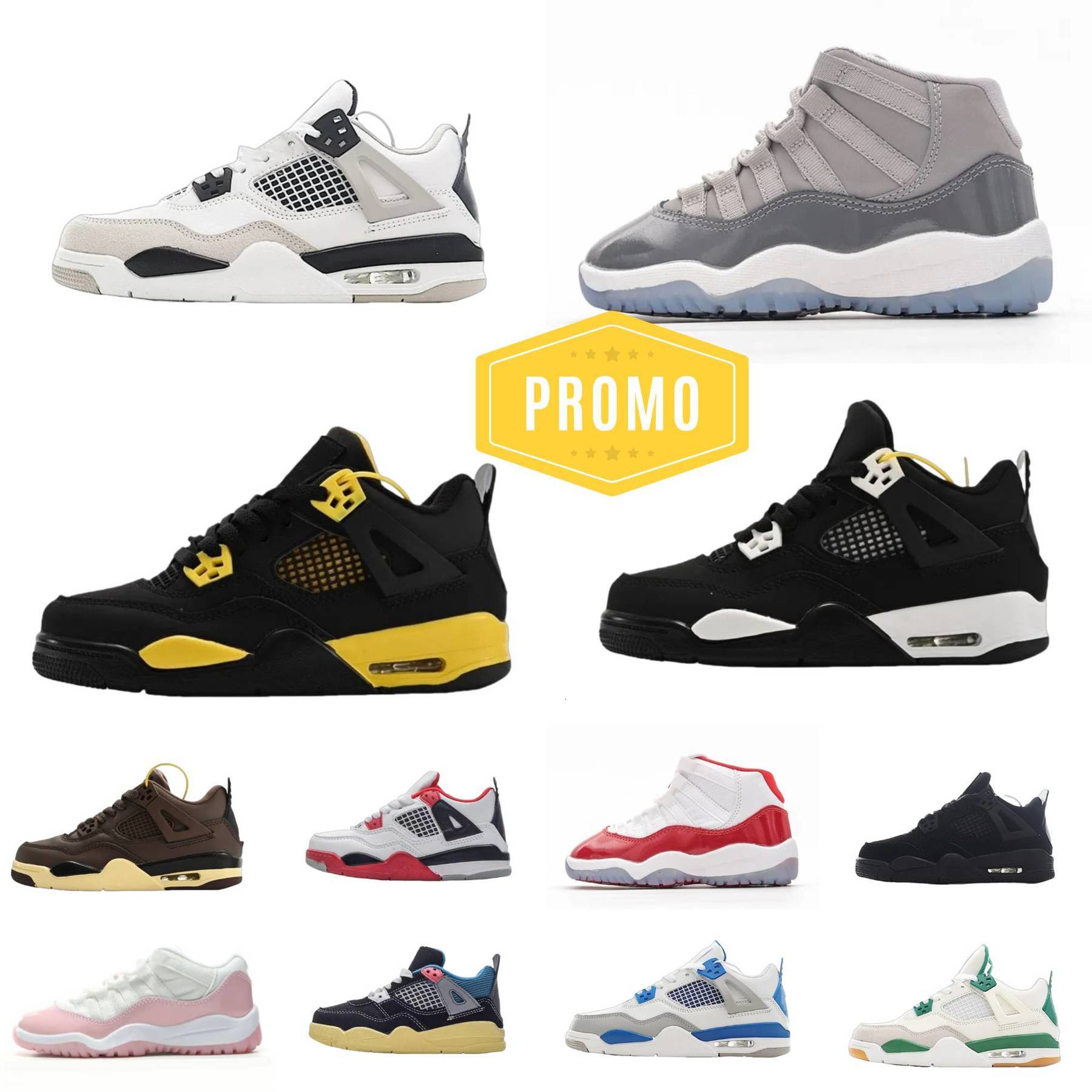 Trainers 4 J4 J11 Kids Sports Shoes Boy Girl 11 11s 4S Military Black Cat Pure White Cement RetroES Outdoor Basketball Shoe Space Jam Cherry Thunder Infrared Sneakers