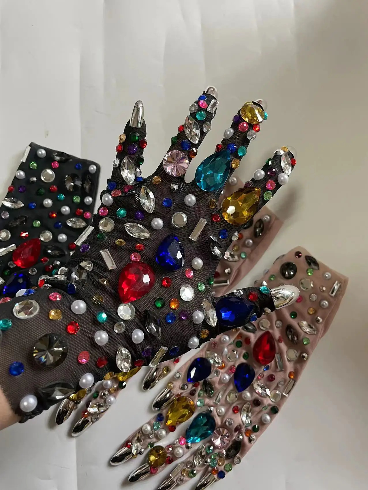 Sexy Rhinestone Mesh Gloves Shining Crystal Short Gloves Stage Performance Show Accessories Nightclub Party Outfit 250420