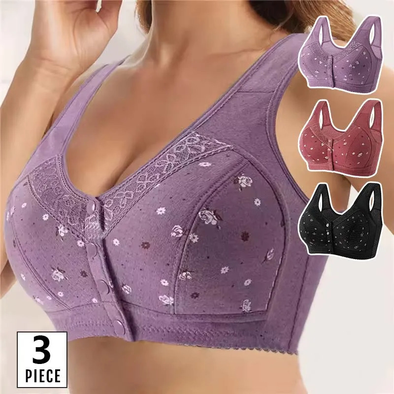 FallSweet 3PcsSet Womens Front Closed Bra Plus Size Seamless Wireless Lace Sexy Underwear 250430