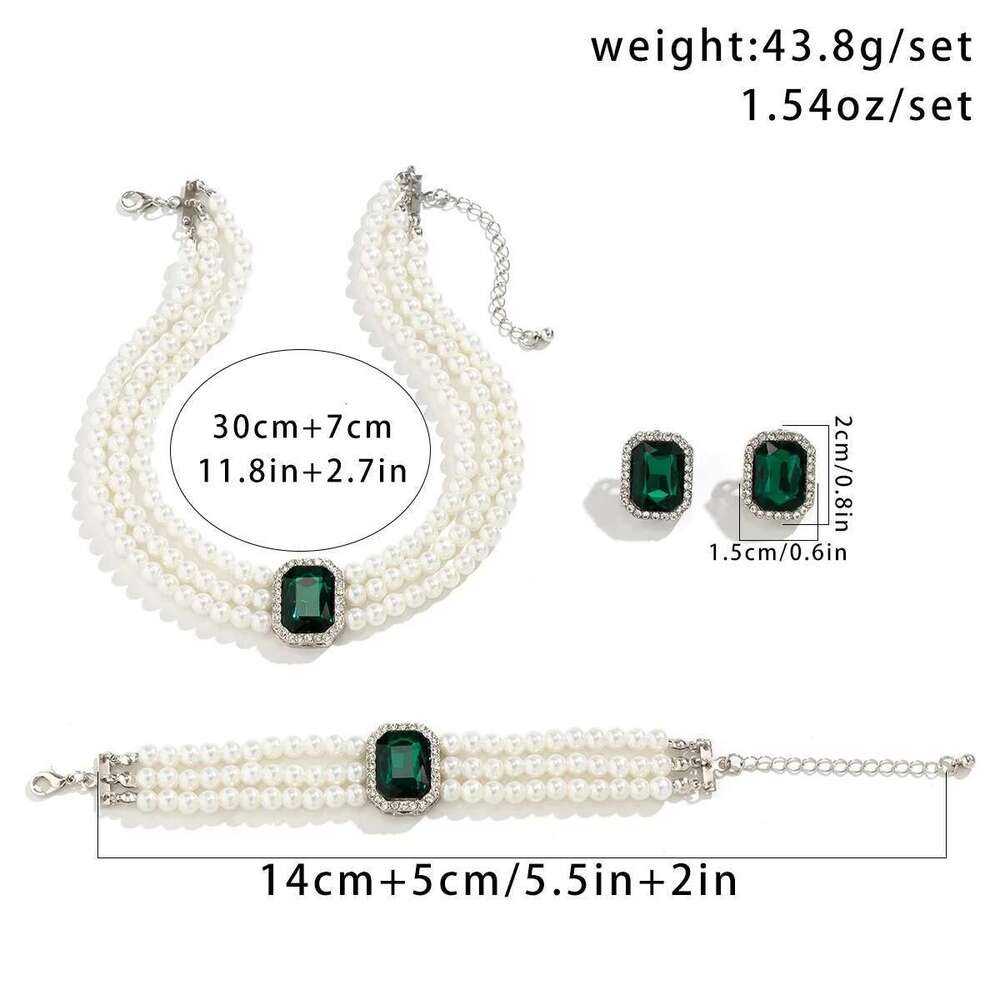 4Pc Women's Fashion Light Short Style Imitation Pearl Turquoise Necklace Earrings Bracelet Jewelry Set Party Festival Gif