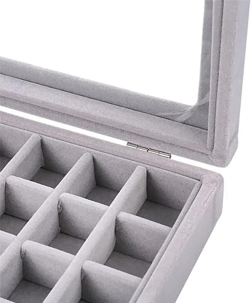 24 Grid Velvet Glass Jewelry Box Jewelry Organizer Earrings Storage Rack 250428