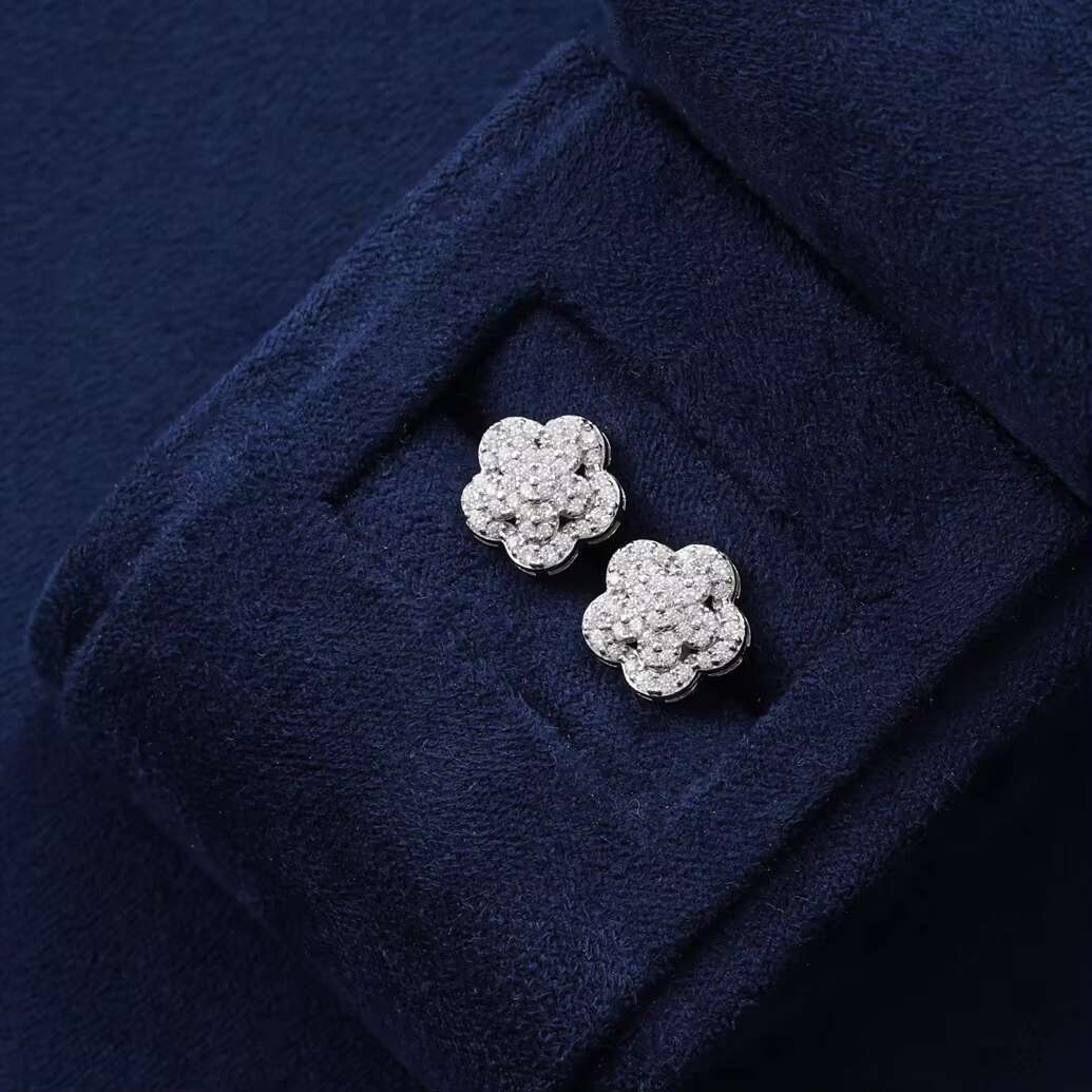 925 Sterling Silver Exquisite Flower Stud Earrings VVS D Moissanite With Gold Sparkling Jewelry for Gift