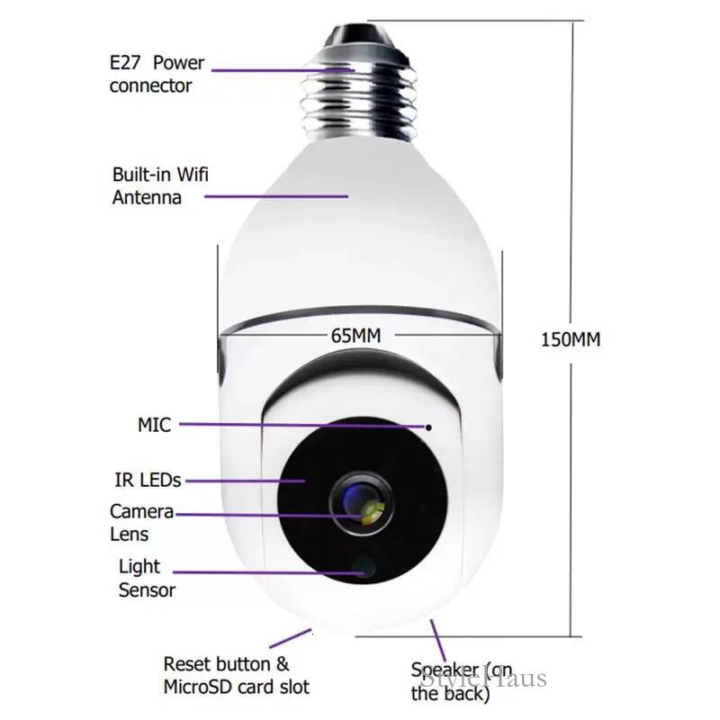 Wifi PTZ IP Cameras Remote HD 360 Viewing Security E27 Interface 1080P Wireless 360 Rotate Auto Tracking Panoramic Camera Light Bulb