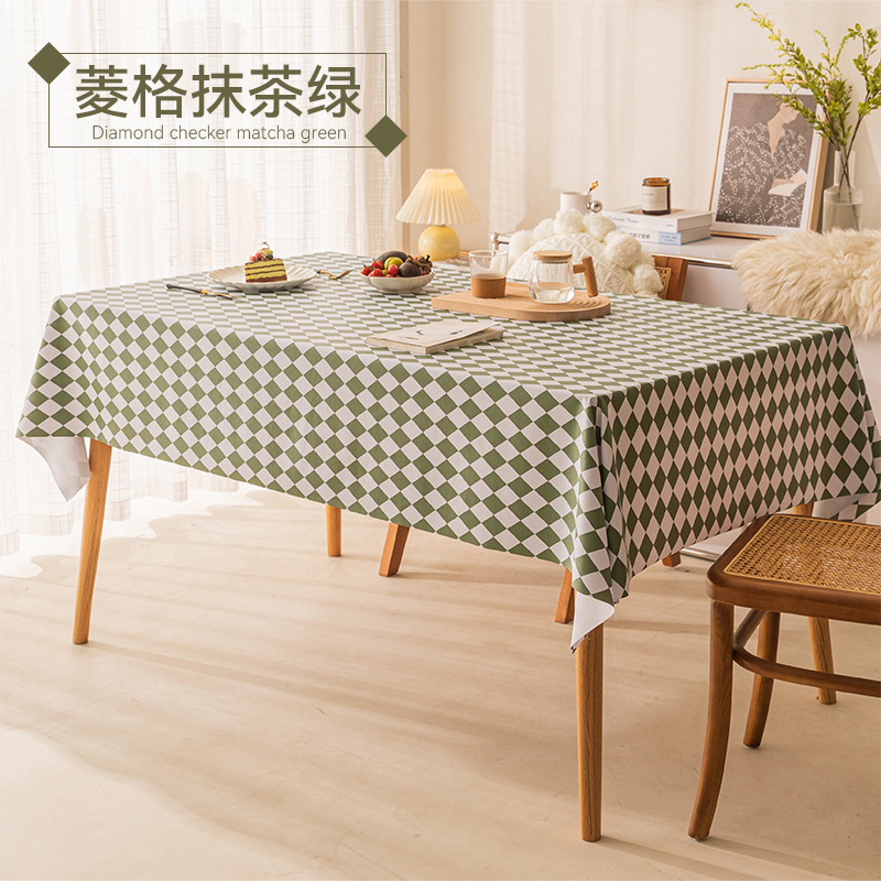 T0439 tablecloth waterproof and oil-proof wash-free plaid small fresh tablecloth rectangular light luxury diamond wash-free coffee table tablecloth