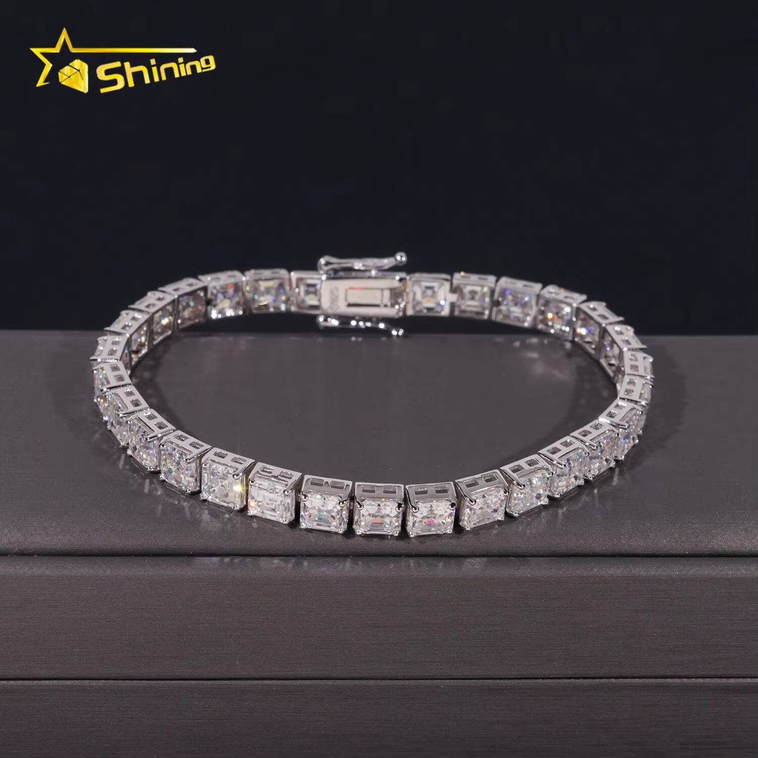 Gra Certified Hip Hop Jewelry 925 Sterling Silver Asscher Cut 55mm Necklace Iced Out Moissanite Diamond Tennis Chain Bracelet