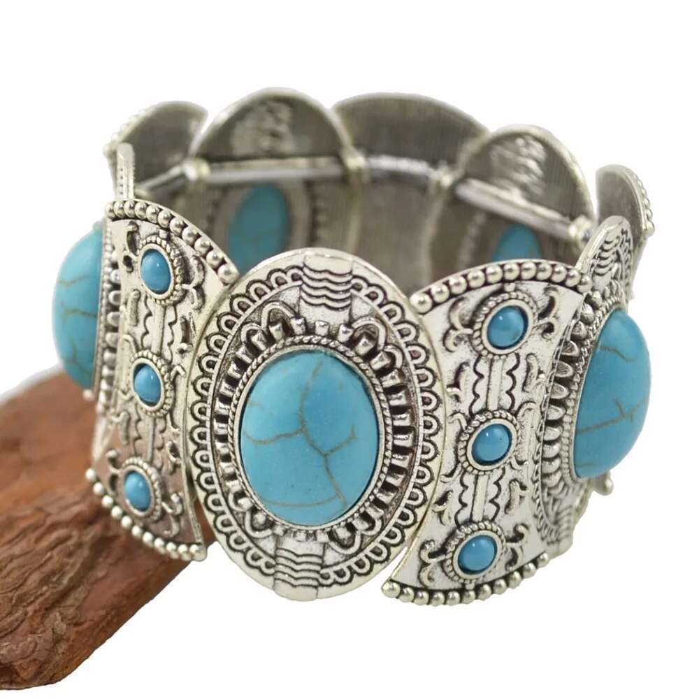 Vintage Tibetan Turquoise Bracelet For Women Men Boho Acrylic Stone Bracelets Ethnic Gypsy Tribal Indian Afghan Turkish Jewelry