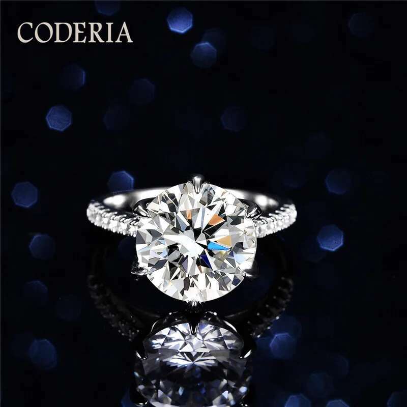 14K White Gold Sterling Silver Ring 11mm 5 Carat D Color Moissanite Diamond Gemstone Rings Woman Party Wedding Classic Jewelry
