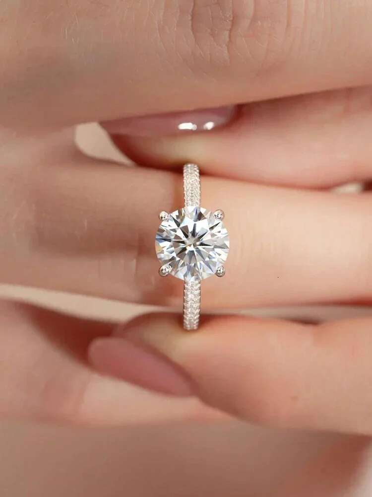 KNB Gorgeous Shiny 2 Carat Zircon Round Ring Real 925 Sterling Silver for Women Engagement Luxury High Quality Fine Jewelry