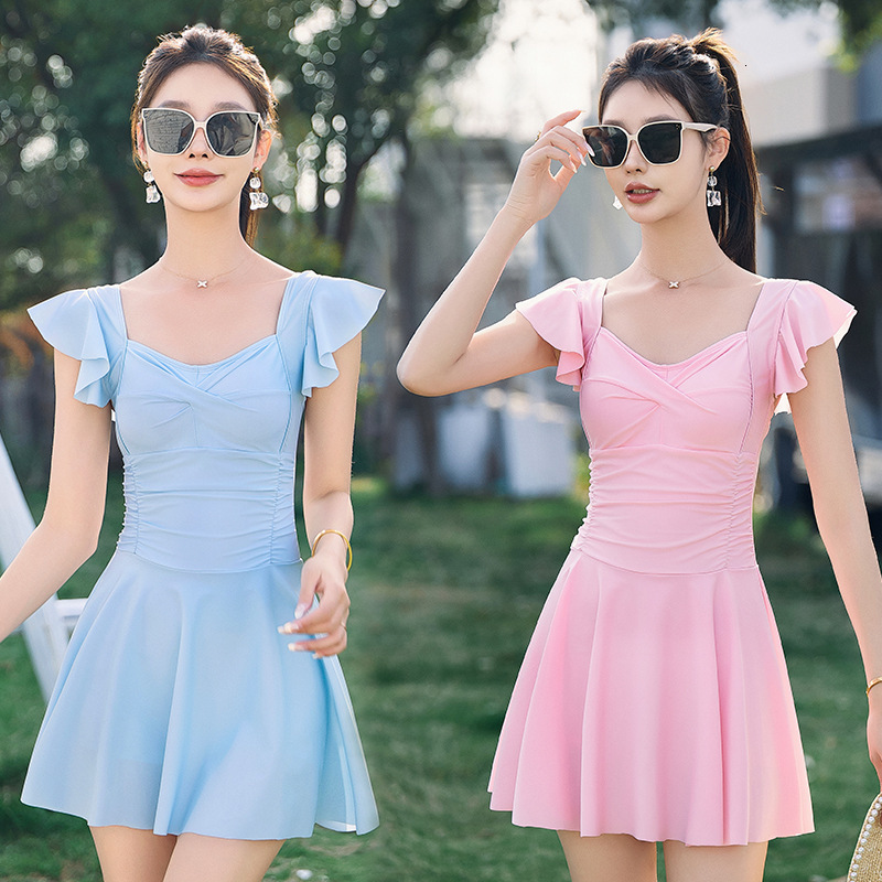 Adult women's one-piece skirt belly covering and slimming effect, quick drying with Instagram style conservative hot spring soaking swimsuit