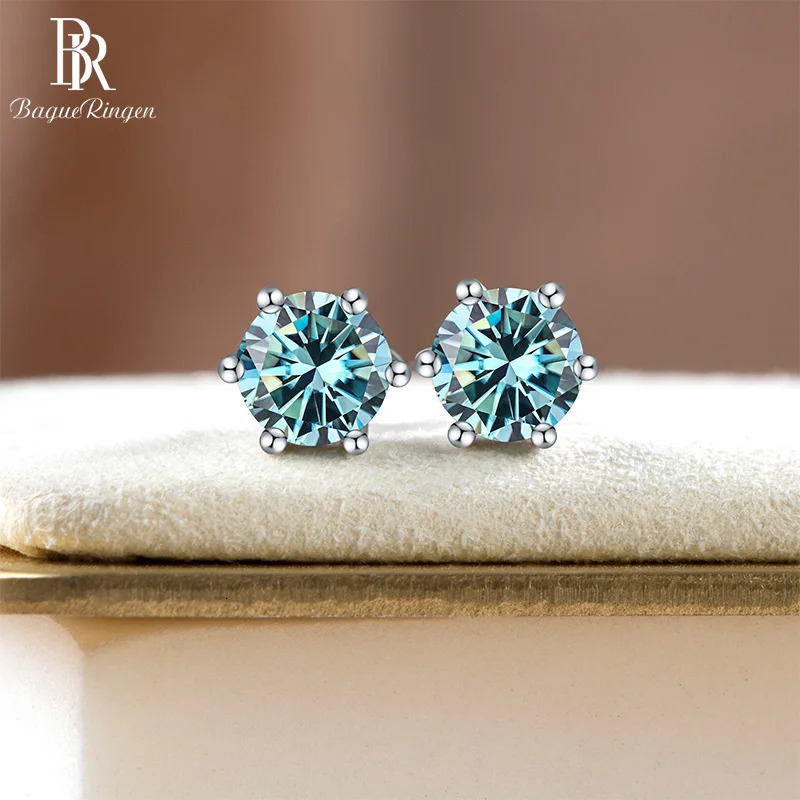 D Color Earring blue green gemstone S925 Sterling Sliver Plated Women Man Sparkling Fine Jewelry Gift 250420