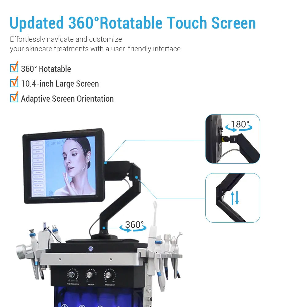 Ultrasound High Frequency 14 IN 1 Facial Vacuum Blackhead Remover Skin Scrubber Oxygen Facial Deep Cleaning Skin Rejuvenation Machine Salon Use