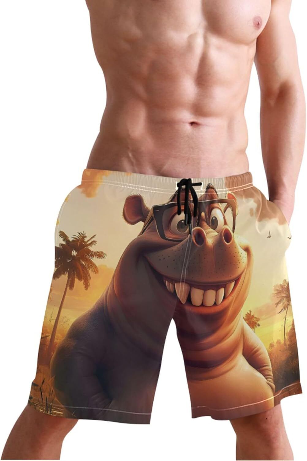 Owl Fire Animal Print Beach Boardshorts Men Swim Trunks for Men Hawaiian Bathing Suit