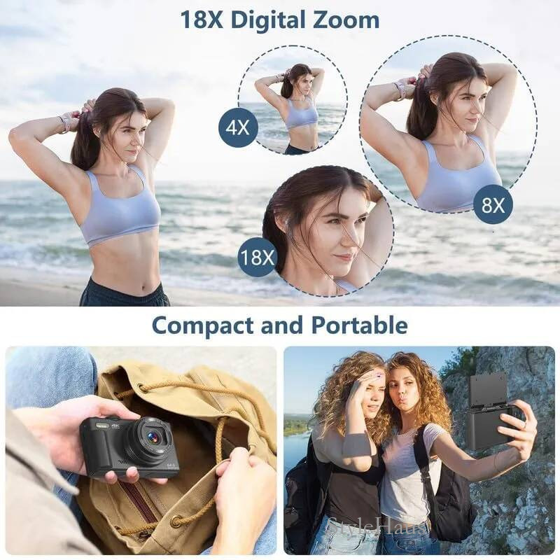 4K Digital Camera for Photography Vlogging 18X Zoom 64MP 3 Flip Screen WiFi Selfie SLR DSLR