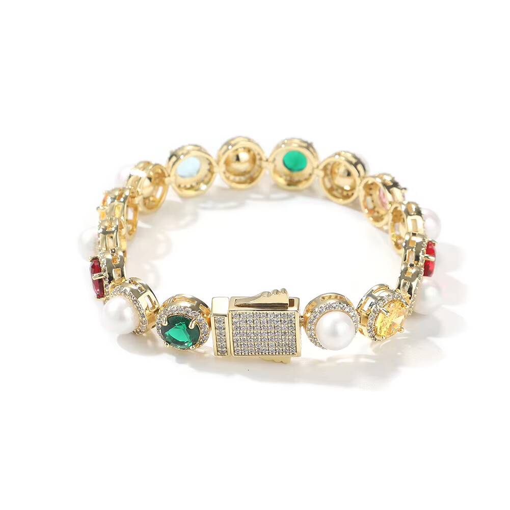 UWIN Retro Women Bracelet Vintage Gem ZIRCON Ruby Stone Pearl Bracelet 18K Gold Plated Jewelry