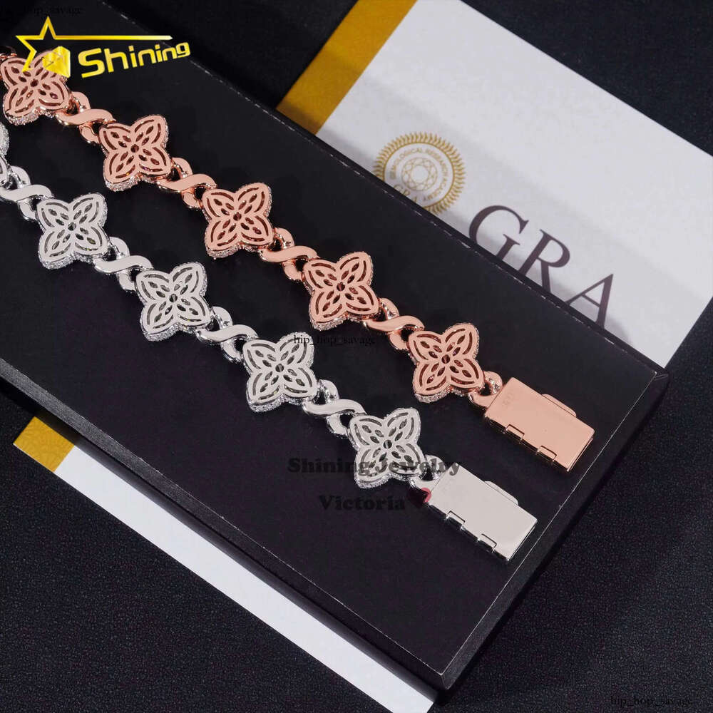 Cheapest Price Custom Iced Out Luxury Rapper Men Jewelry Hip Hop VVS1 Moissanite Diamond Clover Cuban Bracelet a2