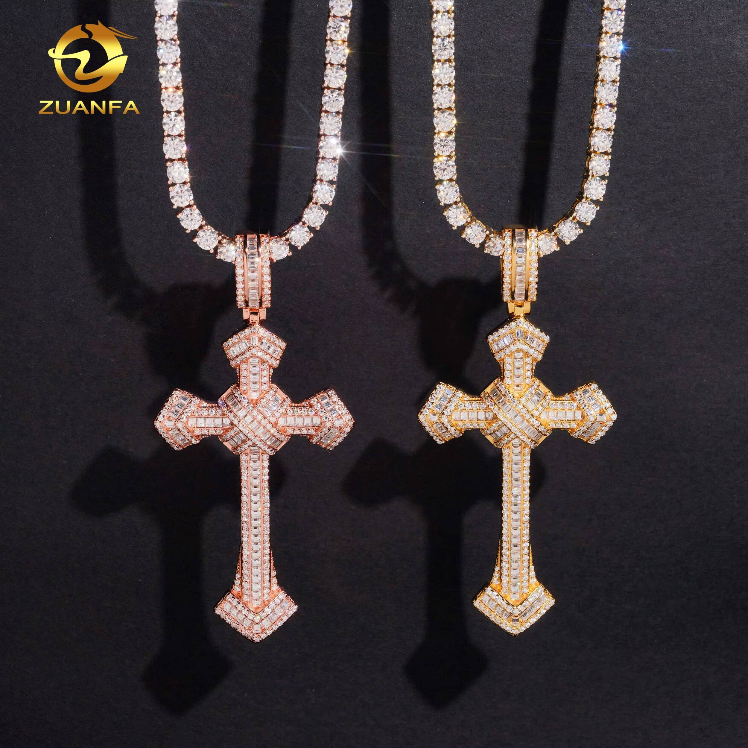Fashion Jewelry Gold Plated 925 Sterling Silver VVS Moissanite Cross Pendant Custom Iced Out Hip Hop Diamond Charms Pendants