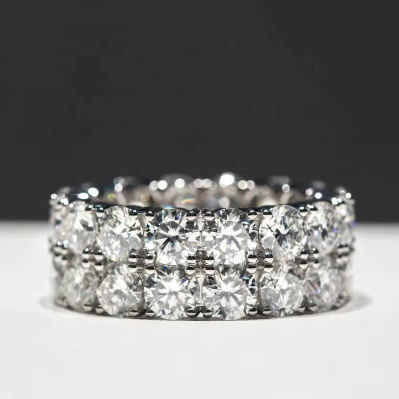 18K Gold Plated Wedding Band Ring 10mm 2 Rows Silver 925 Hip Hop Moissanite Eternity Men Ring