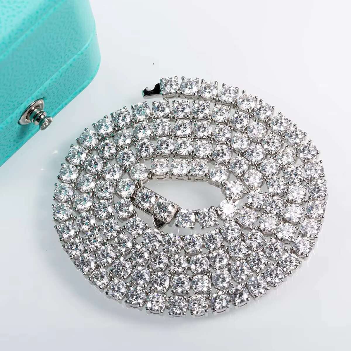 3mm 4mm 5mm Tennis Chain Hiphop VVS Moissanite Diamond 925 Sterling Silver Moissanite Tennis Chain