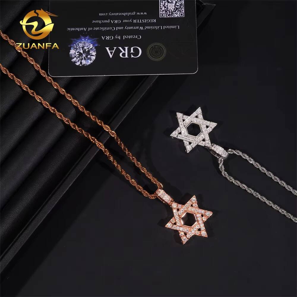 Moissanite Jewelry Pentagram Pendant Custom Iced Out Hip Hop 925 Silver VVS Moissanite Diamond Charm Pendant GRA Certificate
