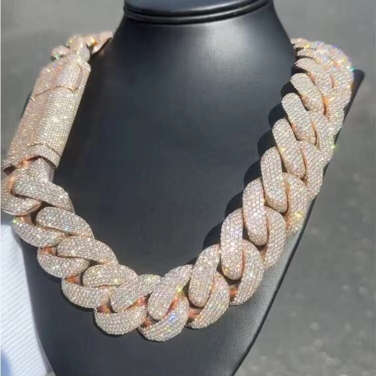 Wholesale VVS Moissanite Iced Chain for Mens 13mm-22mm Wide 925 Solid Silver 18k Gold Plated Diamond Rapper Cuban Link Necklace