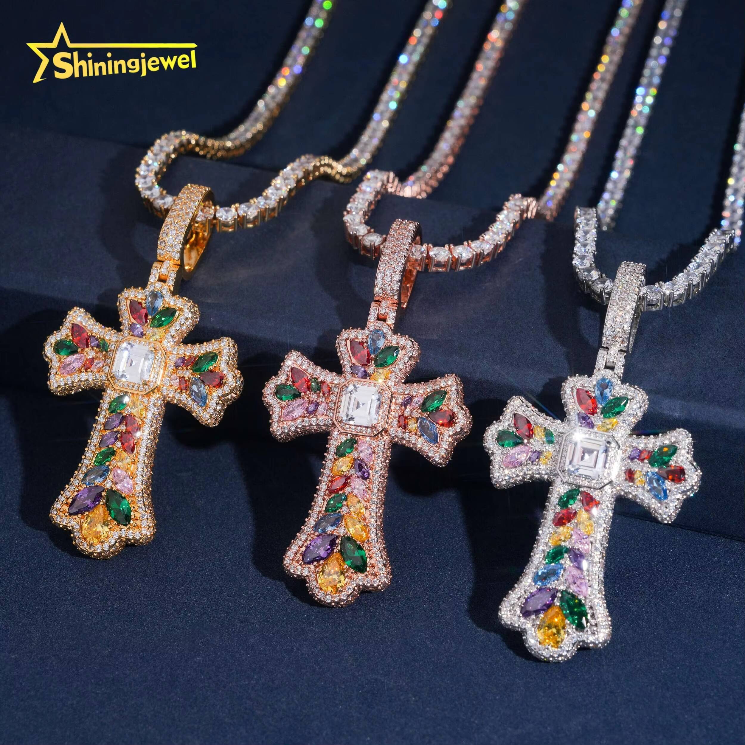 Luxury Colorful Multi Cutting Fashion Hip Hop Rapper Men Jewelry Pendant Brass 5A CZ Iced Out Cubic Zircon Diamond Cross Pendant