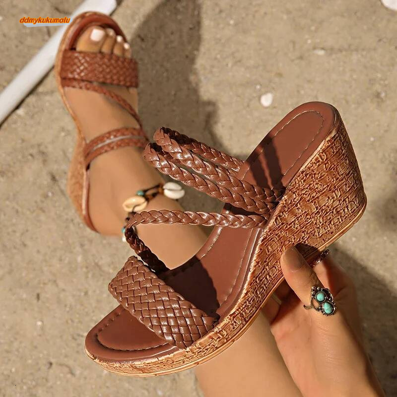 Wowen Straps Wedge Sandals Women Summer 2025 Chunky Platform Plus Size 36-43 Bohemian Shoes Woman Vintage High Heels Sandalias ddmykukumalu