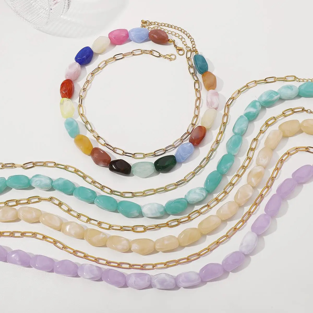 Summer dopamine resin bead necklace sense niche color handmade stacked necklace 250428