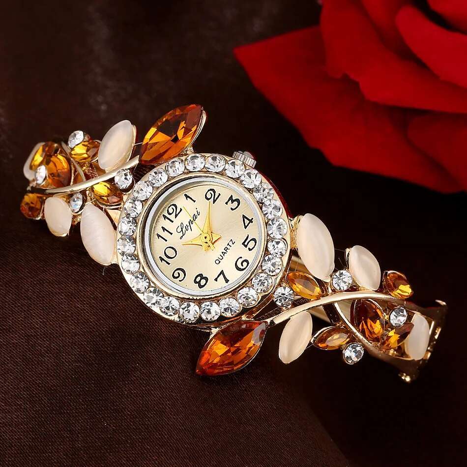 Women's Stainless Steel Rhinestone Women Quartz Watches Fashion Flower Vintage Ladies Bangle Female Wristwatch Clock