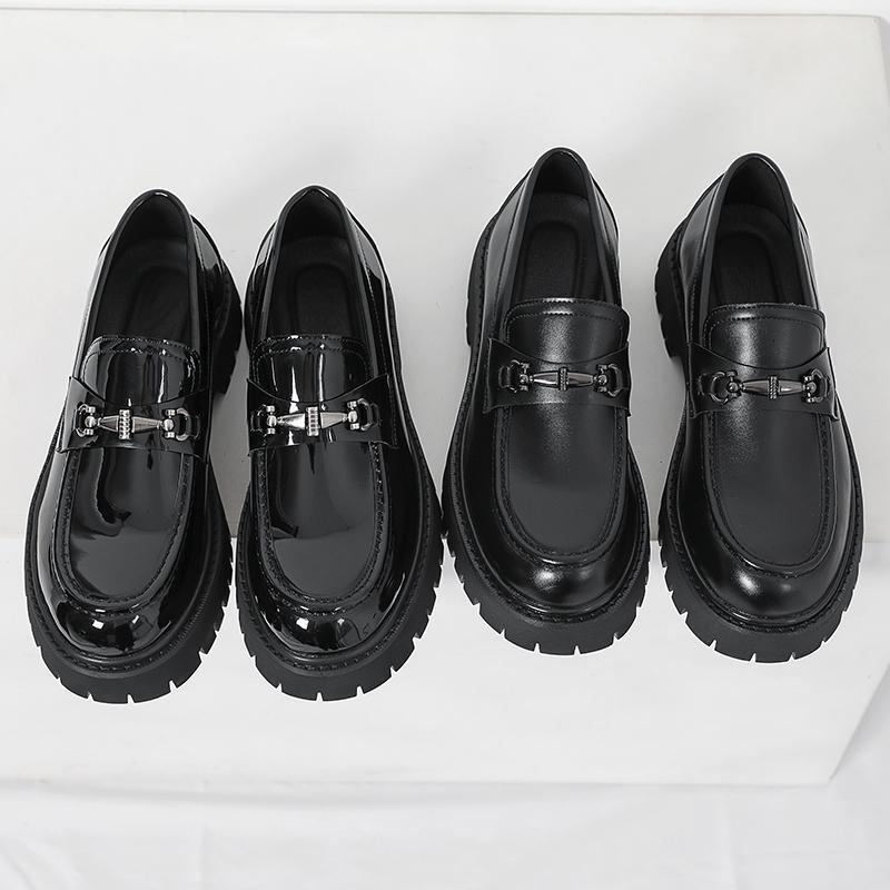 Black Loafers Men's Large Size Heightening Thick Sole Leather Shoes Casual Shoes