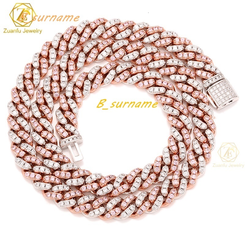 Wholesale Jewelry 8MM Gold Silver Rainbow Pink Blue VVS Moissanite Diamond Cuban Chain Miami Cuban Chain