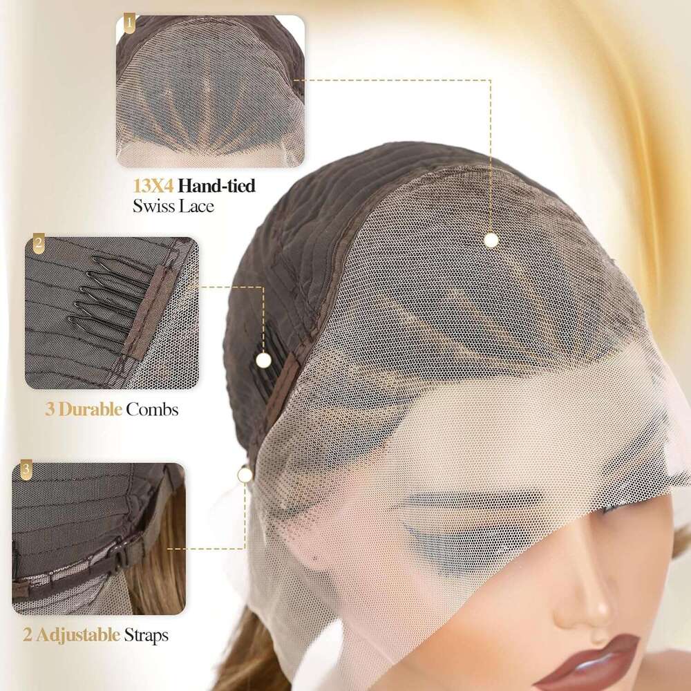 WIGER Highlighted Frontal 13x4 for Black Women Glueless Hair Wig Braided Front with Cornrow 12 Inch Synthetic Full Lace Straight Bob Wigs