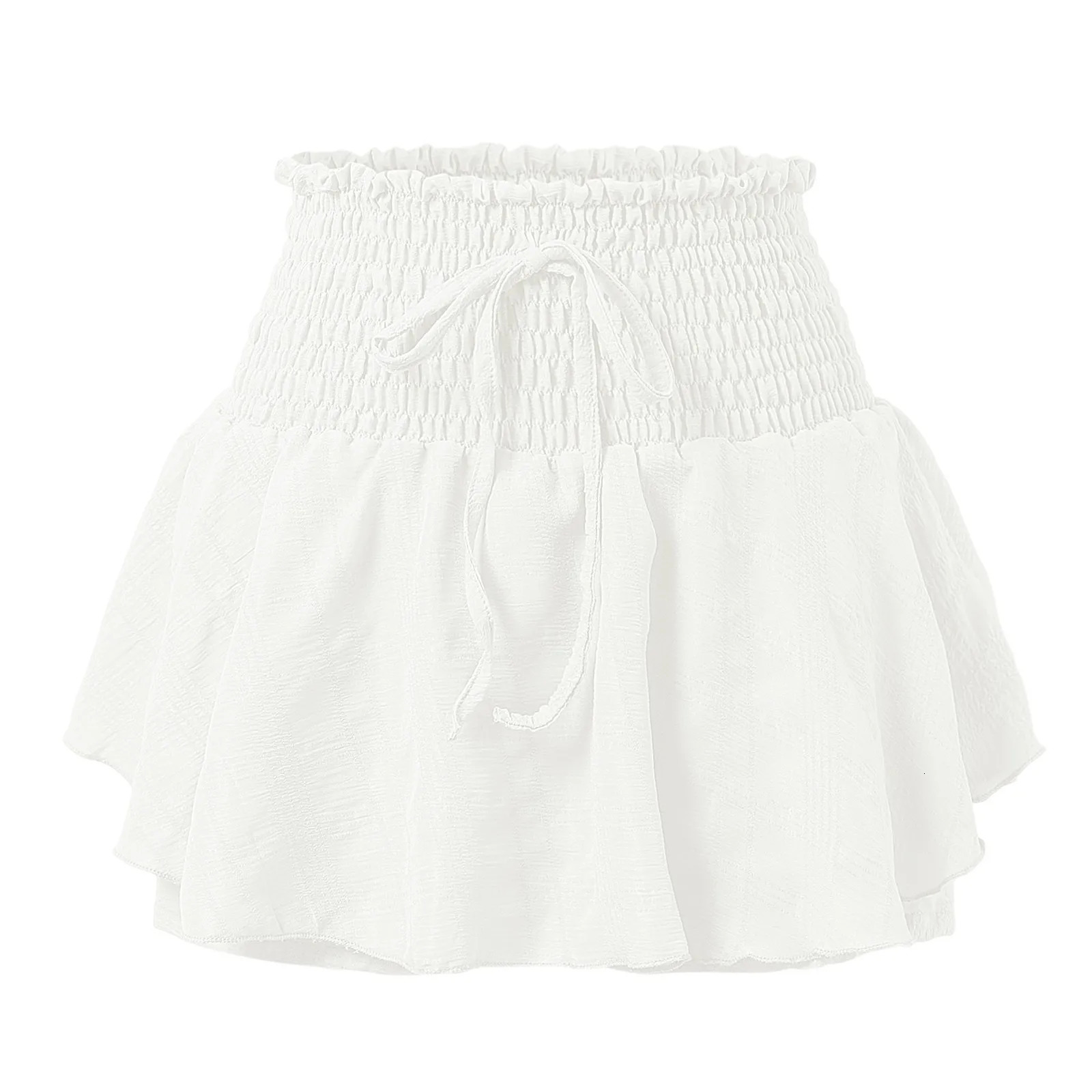 Women Draped High Waist Shorts Skirts 2000s Clothes Y2k Solid Color Ruffled Bohemian Summer Short 250428
