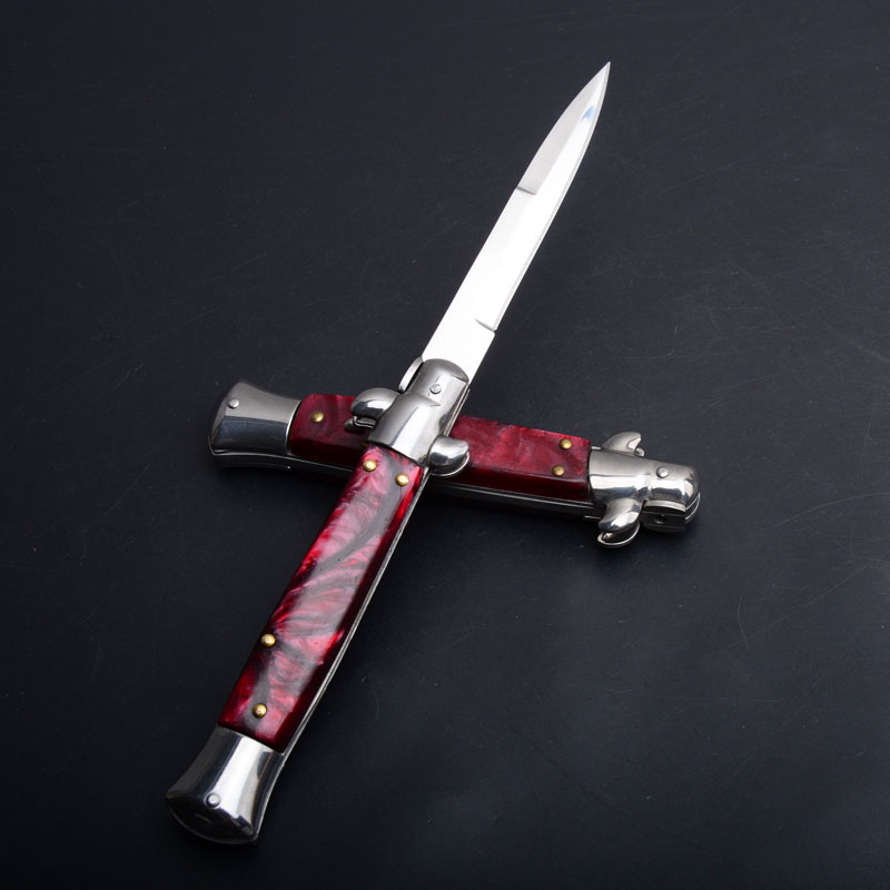 3Models 9'' Inch Stiletto Mafia Folding Knife 3.77'' 440C Blade, Acrylic Handles