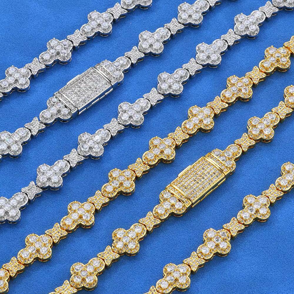 HipHop Jewelry New Style Bling Iced Out Cross Choker Necklace Unisex Full Pave Gold Plated Flower Star Link Chain High Jewellry