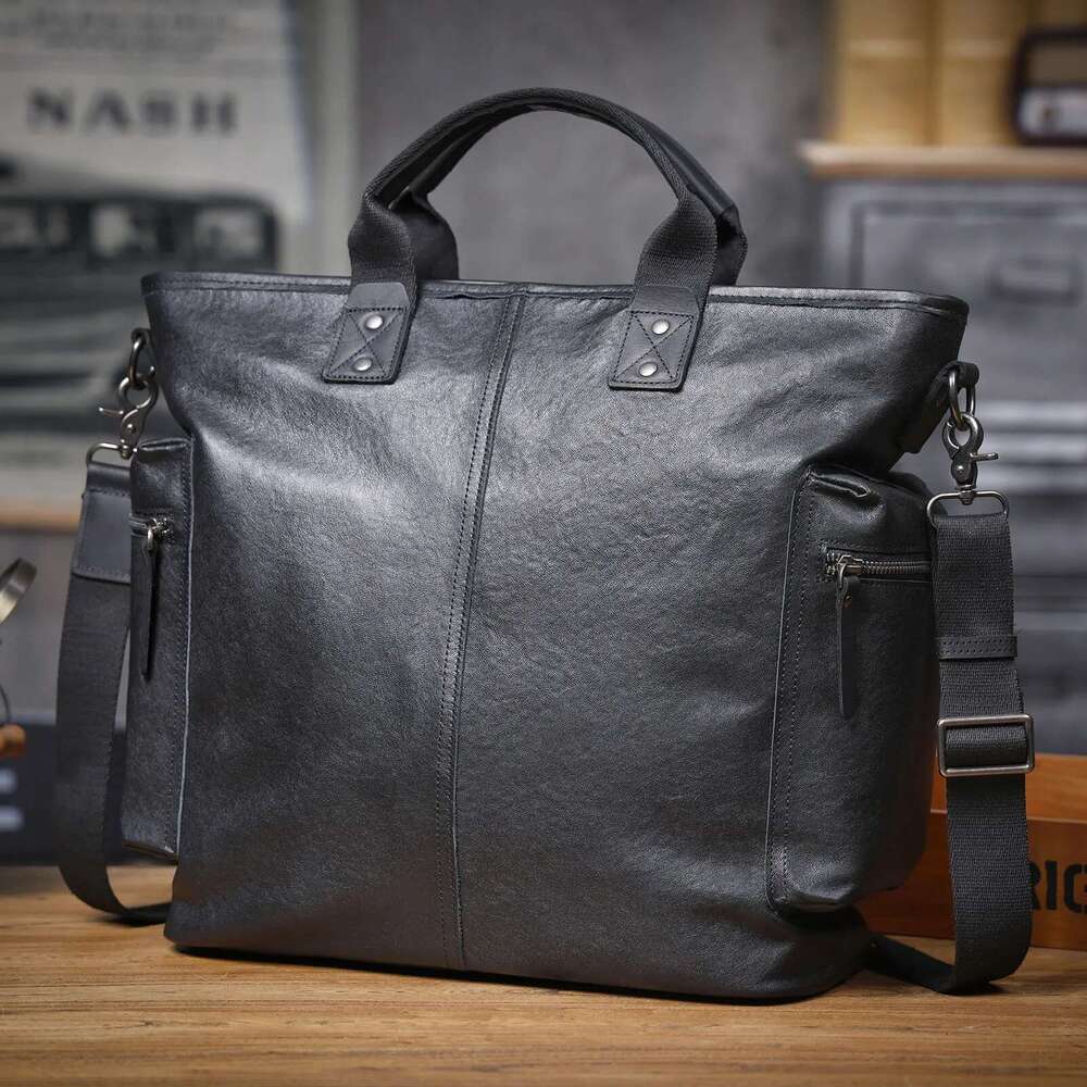 Genuine Men's Brifecase 15 Inch Laptop Bags Simple Cowhide HandBag Vegetable-tanned Leather Fashion Casual Style