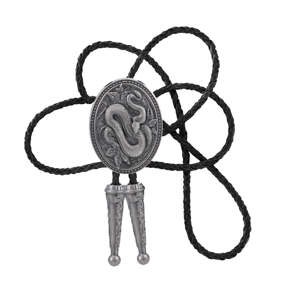 Western Cowboy Round Bolo Tie Snake Print Pattern Sweater Necklaces for Men and Women Fashionable Cake Tie Retro Accessory 250430