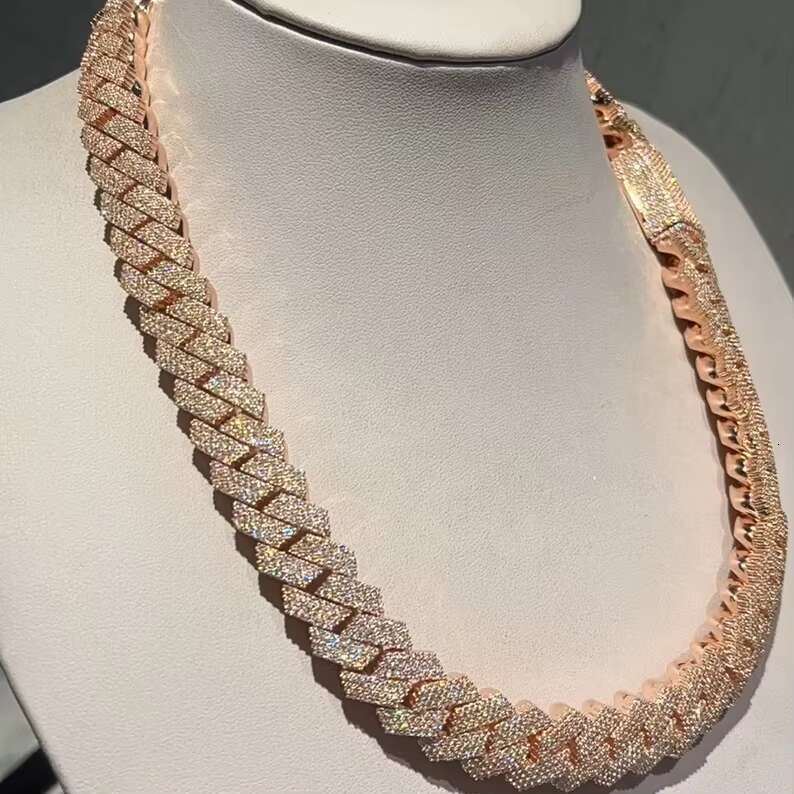 14mm Hiphop Cuban Link Chain Two Tone VVS Mossanite Miami Cuban Necklace 925 Silver Moissanite Cuban Chain
