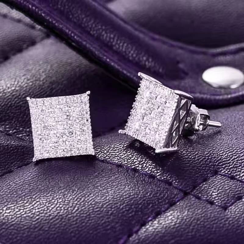 Hip Hop 9MM VVS Moissanite Square Mens Cluster Stud Earrings 925 Sterling Silver Passes Diamond Tester Mens Jewelry