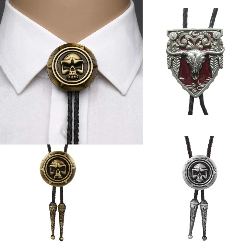Halloween Punk Bolo Tie for Men Carnivals Necktie Carved Skull Buckle Decors Bolo Tie Year Gift for Men 250430