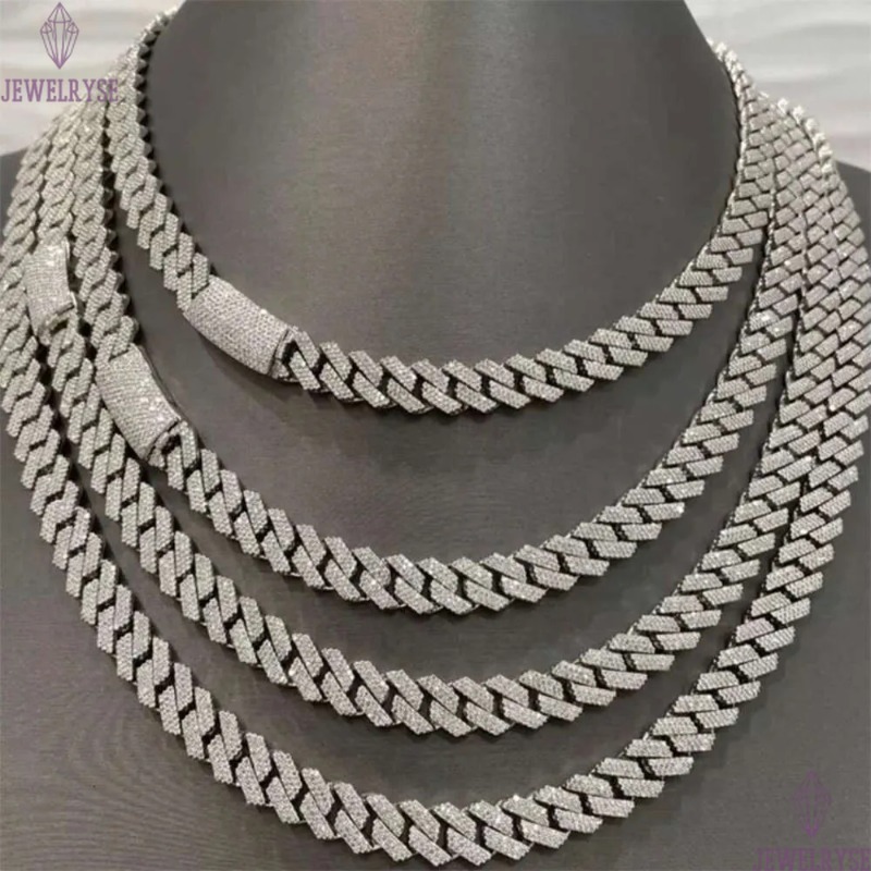 necklace moissanite chain Custom hip hop jewelry 925 sterling silver chain iced out VVS mossanite cuban link