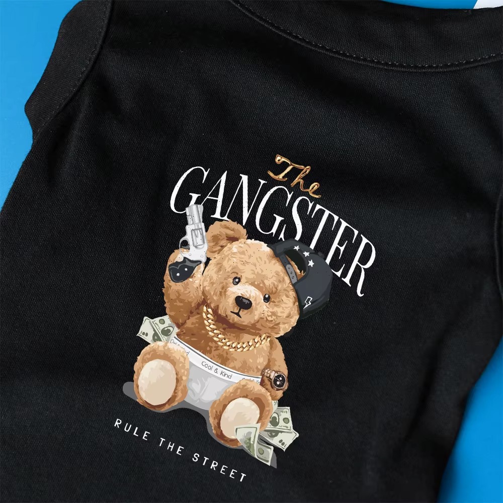 Cotton Dog Shirts Handsome Teddy Bear Style Print Letter Print T-Shirts, Breathable Imitating Design Vest for Puppy Medium Dogs, Soft Stretchy Doggy T