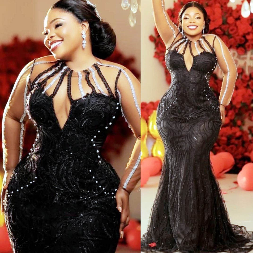 Mermaid Black Plus Size Prom Dresses 2025 Lace Beaded Vintage Sheer Neck Evening Formal Party Second Birthday Engagement Gowns Dress For Special Occas
